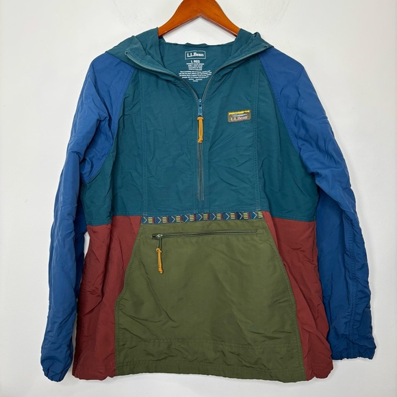 LL Bean Mountain Classic Anorak Women's Size L Hood Color Block Jacket Nylon - Picture 8 of 12